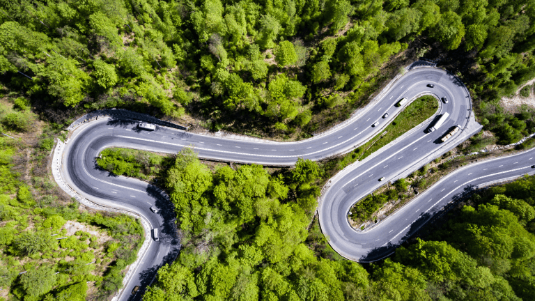 The path to implementing your strategic plan is represented by a winding road.