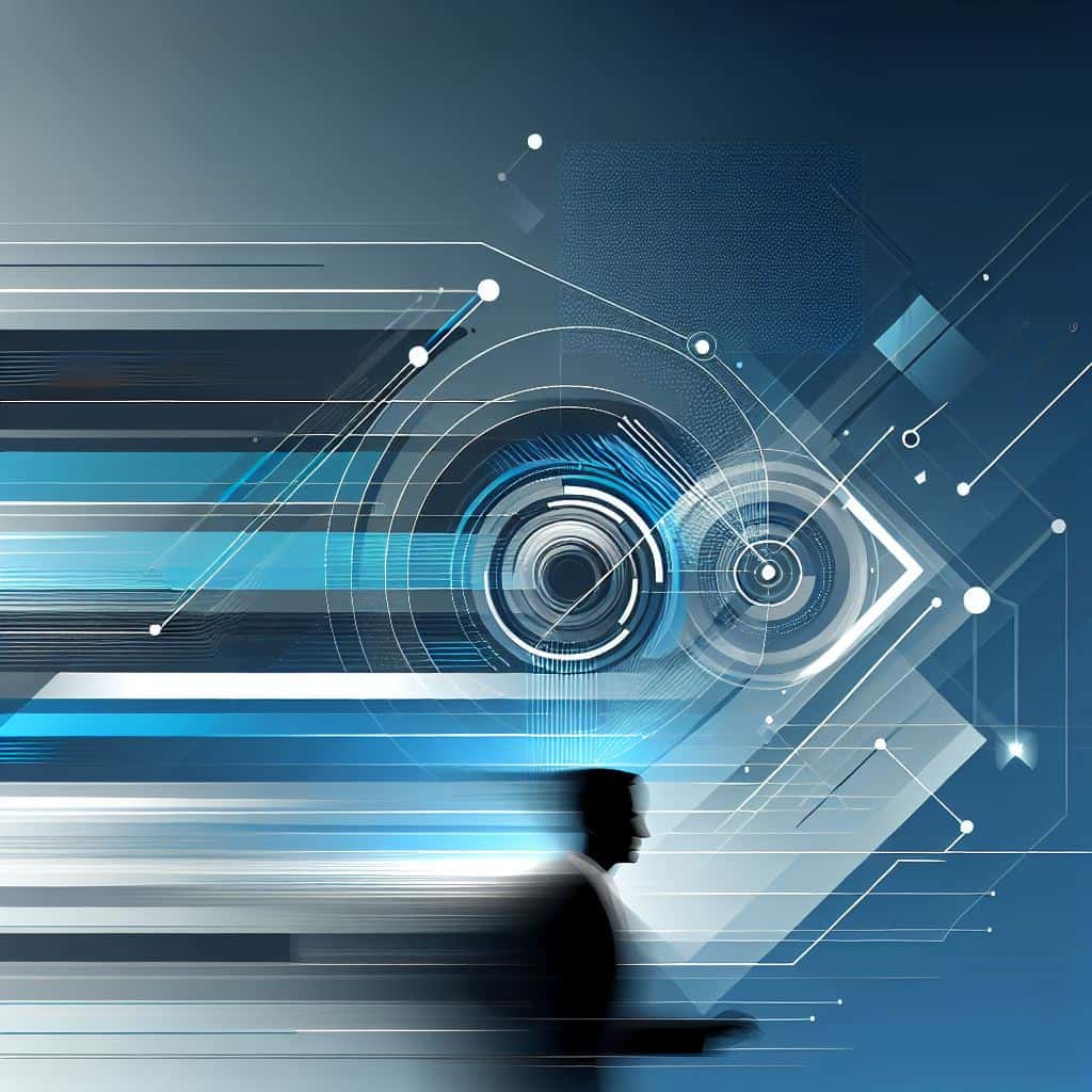 Leadership in technology being idealized with movement of images, and a leader.