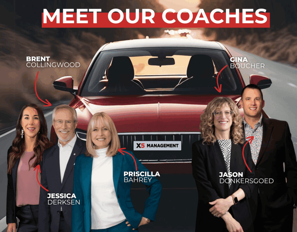 X5's Coaches standing in front of a car.