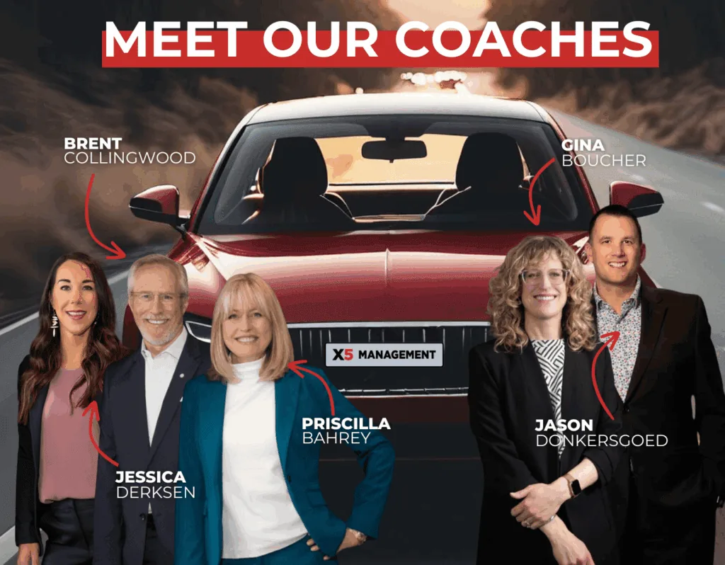 X5's Coaches standing in front of a car.